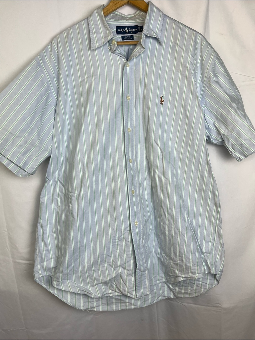 Ralph Lauren Vintage Striped Button Up Shirt Men’s Size L Short Sleeve Preppy